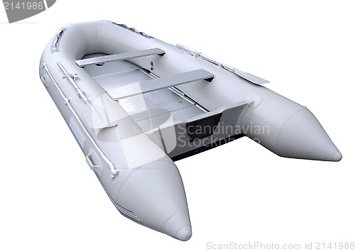 Image of grey inflatable boat with path