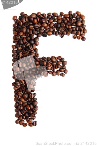 Image of F - alphabet from coffee beans