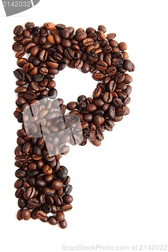 Image of P - alphabet from coffee beans