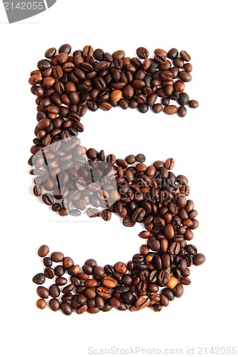 Image of 5 - number from coffee beans