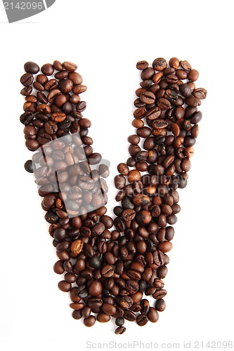 Image of V - alphabet from coffee beans