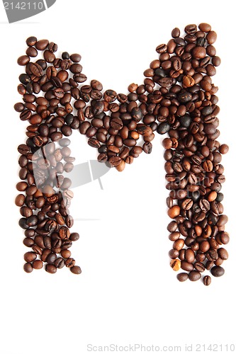 Image of M - alphabet from coffee beans