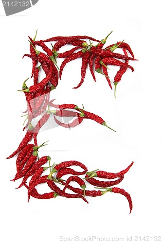 Image of e - alphabet sign from hot chili