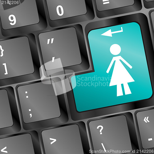 Image of social network concept with woman silhouette sign button on keyboard