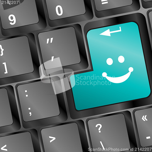 Image of Computer keyboard with smile key - business concept