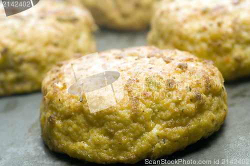 Image of lobster cakes on baking pan