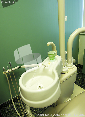 Image of rinse sink in dentist office  water running