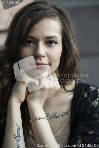 Image of Portrait of Beautiful Young Woman with Brown Hair