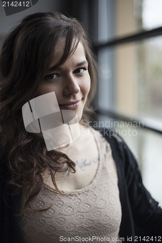 Image of Portrait of Beautiful Young Woman with Brown Hair