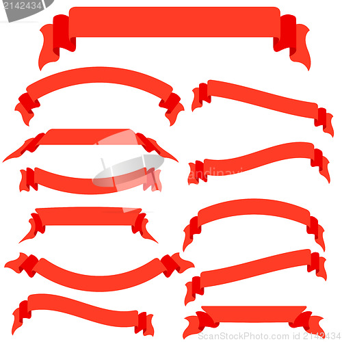 Image of Set  red ribbons  and banners, vector illustration