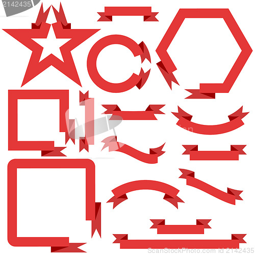 Image of Set  red ribbons  and banners, vector illustration