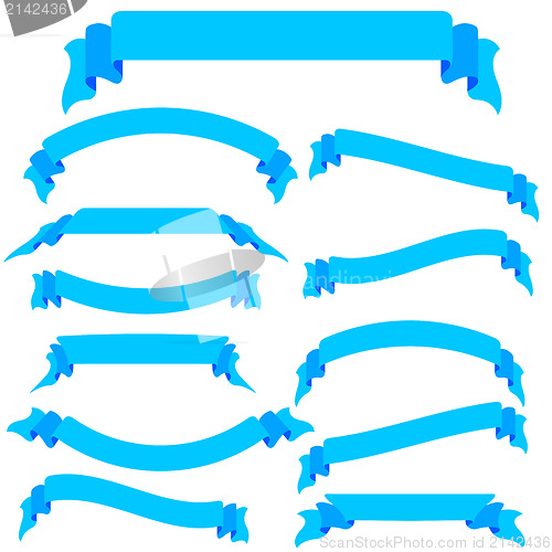 Image of Set  blue ribbons  and banners, vector illustration