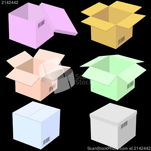 Image of Six boxes, isolated on black background. Vector illustration.
