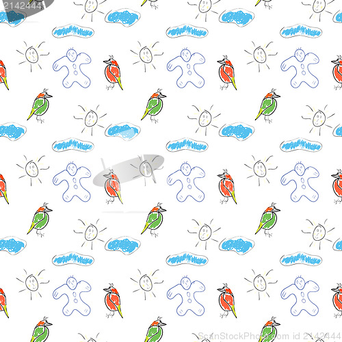 Image of seamless wallpaper children's drawings of the sun and clouds