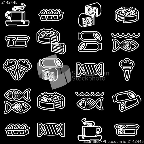 Image of set of vector silhouettes of icons on the food theme