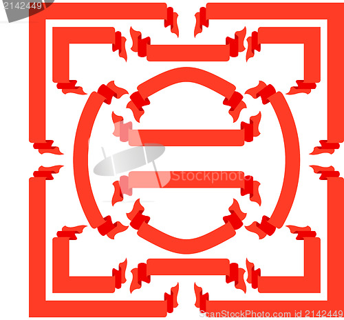 Image of Set  red ribbons  and banners, vector illustration