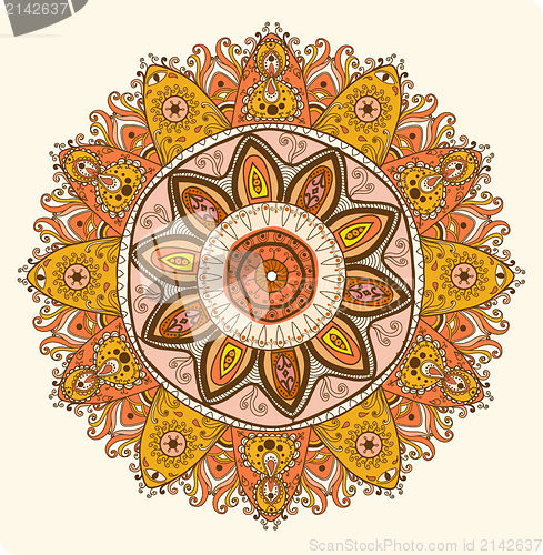 Image of Ornamental round lace pattern. Colorful delicate circle.