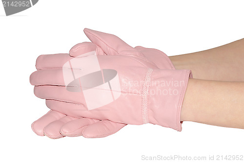 Image of Elegant women's pink gloves on white