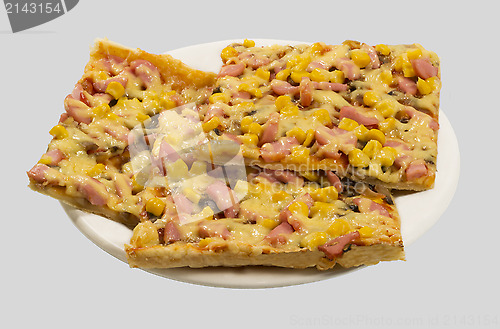 Image of Pizza on a plate, side view