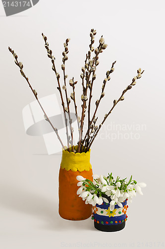 Image of Still Life with bouquets of willow and snowdrops