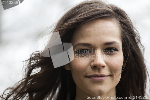 Image of Portrait of Beautiful Young Woman with Brown Hair