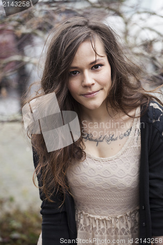 Image of Portrait of Beautiful Young Woman with Brown Hair