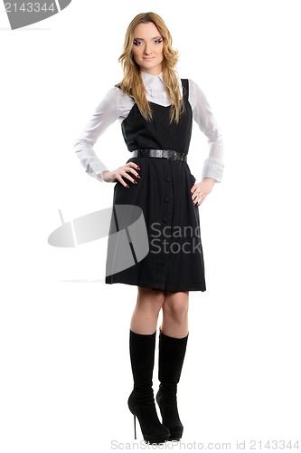 Image of Young woman in a black dress