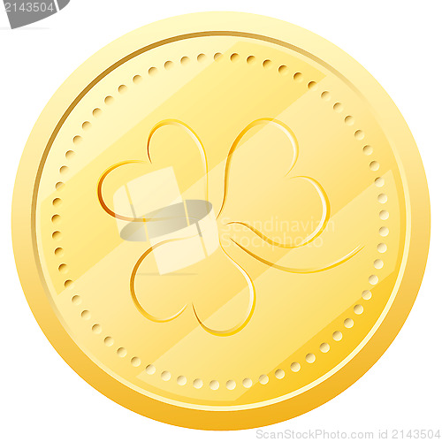 Image of Vector gold coin with clover. Symbol of St. Patrick's Day