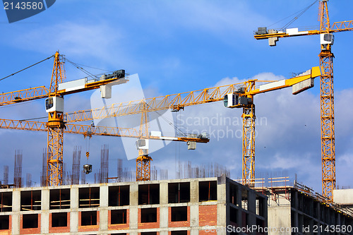 Image of working construction cranes