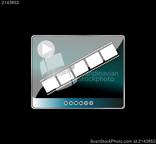 Image of media player and film strip on black background