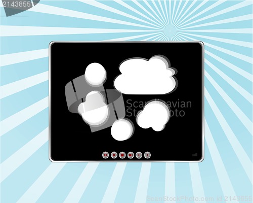 Image of black video player for web on blue sun ray background