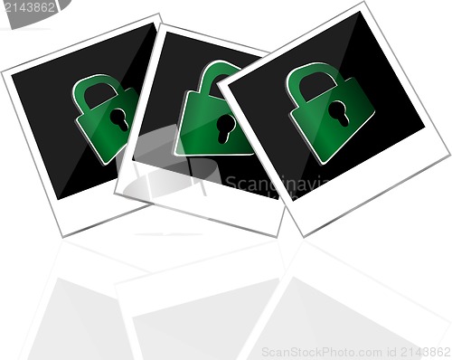 Image of instant photo frame with green padlock