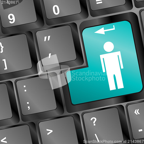 Image of social network concept with man silhouette sign button on keyboard