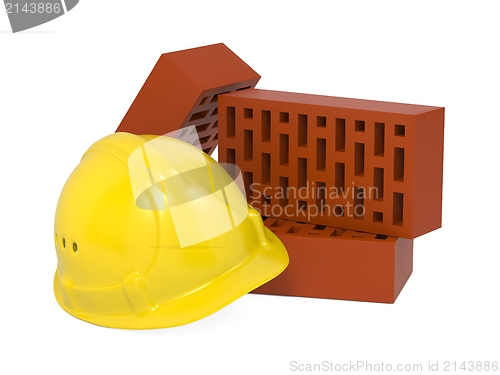 Image of Safety Helmet and Bricks.