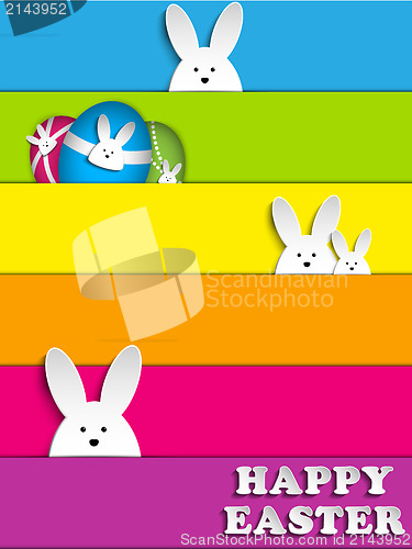 Image of Happy Easter Rabbit Bunny on Rainbow Background