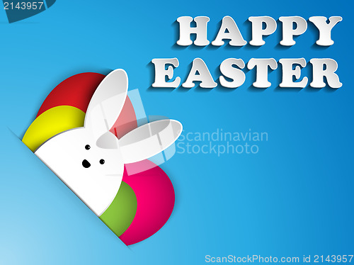 Image of Happy Easter Rabbit Bunny on Blue Background