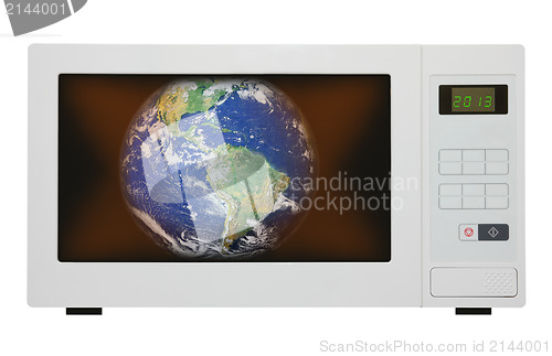 Image of global warming - earth in microwave