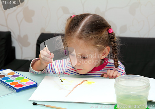 Image of little girl draws paints