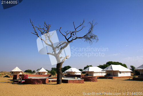 Image of tent camp near desert