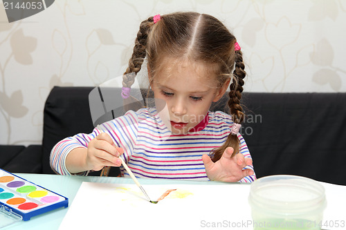 Image of little girl draws paints