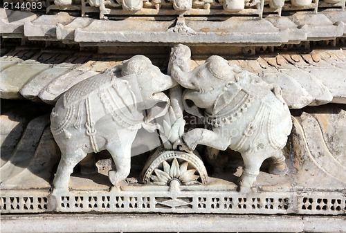 Image of elephants on ranakpur temple in india
