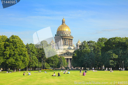 Image of lawn near isaakiy cathedral church in Saint-petersburg