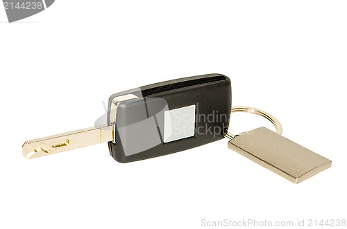 Image of Car key with keychain and nameplate isolated on white