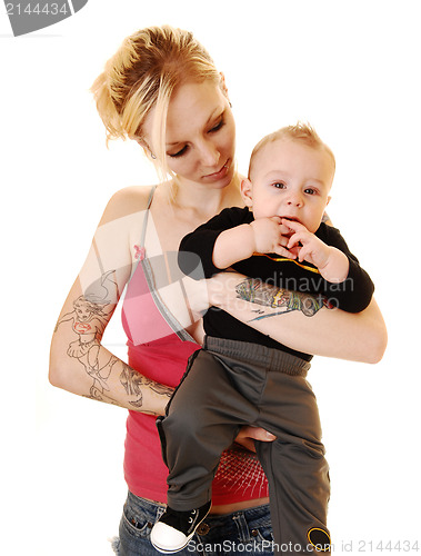 Image of Baby son with his mother.
