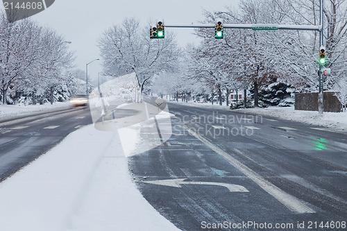 Image of city street in winter weather