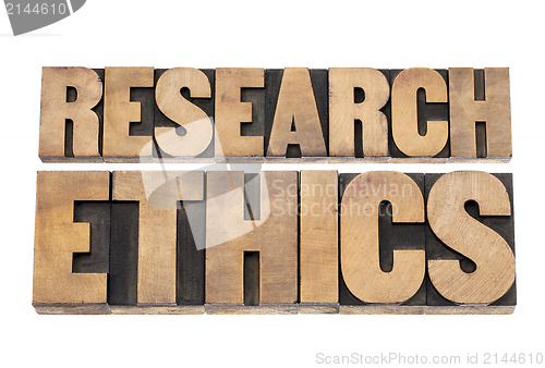 Image of research ethics in wood type