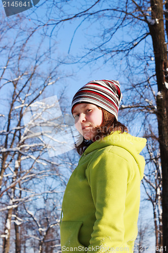 Image of A teenage girl in the Park in the winter