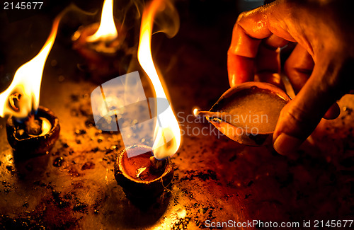 Image of Burning candles in the Indian temple.