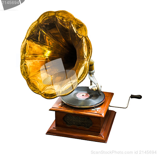 Image of gramophone on white background