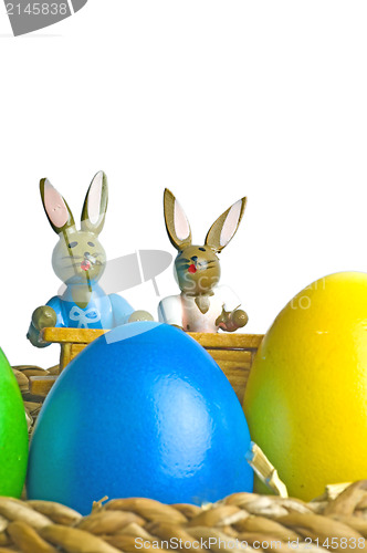 Image of easter basket with painted eggs and bunnies